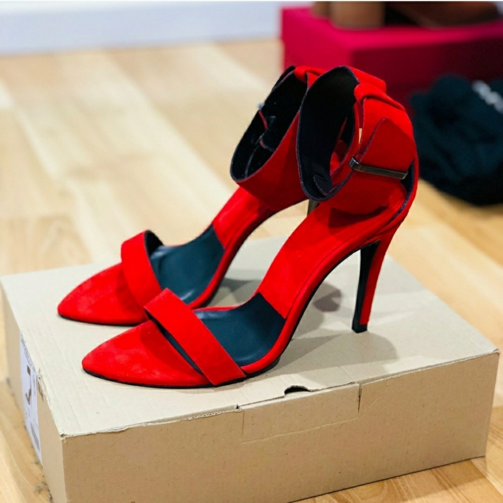 Zara Red Suede Ankle Srap Heels